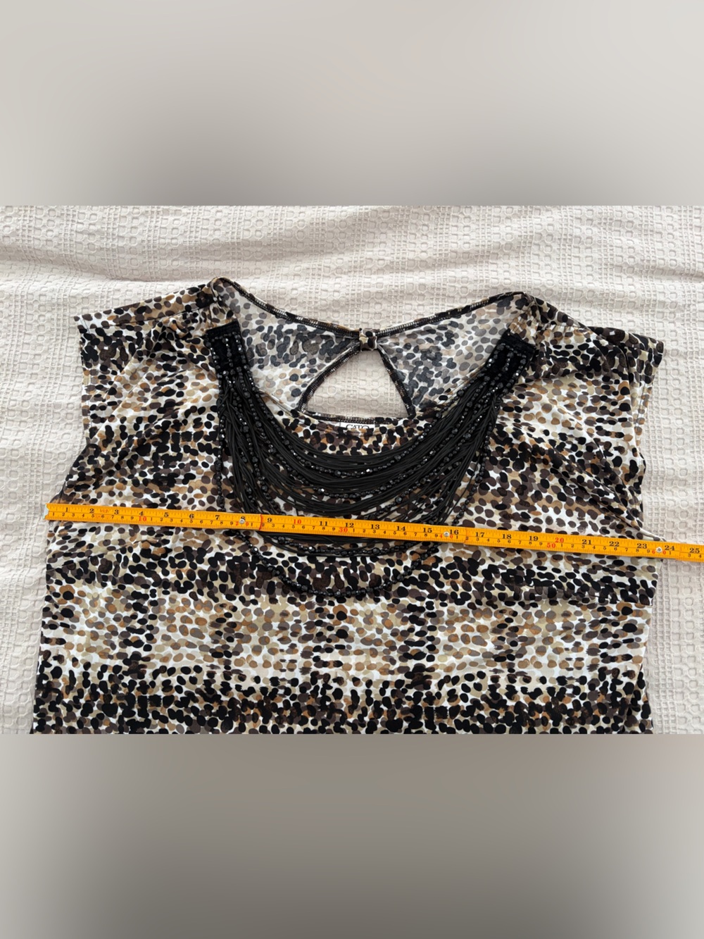 Vintage Cato Animal-Print Scoop Neck Top Attached Beaded Neck 18/20W Y2K Style - Picture 11 of 13